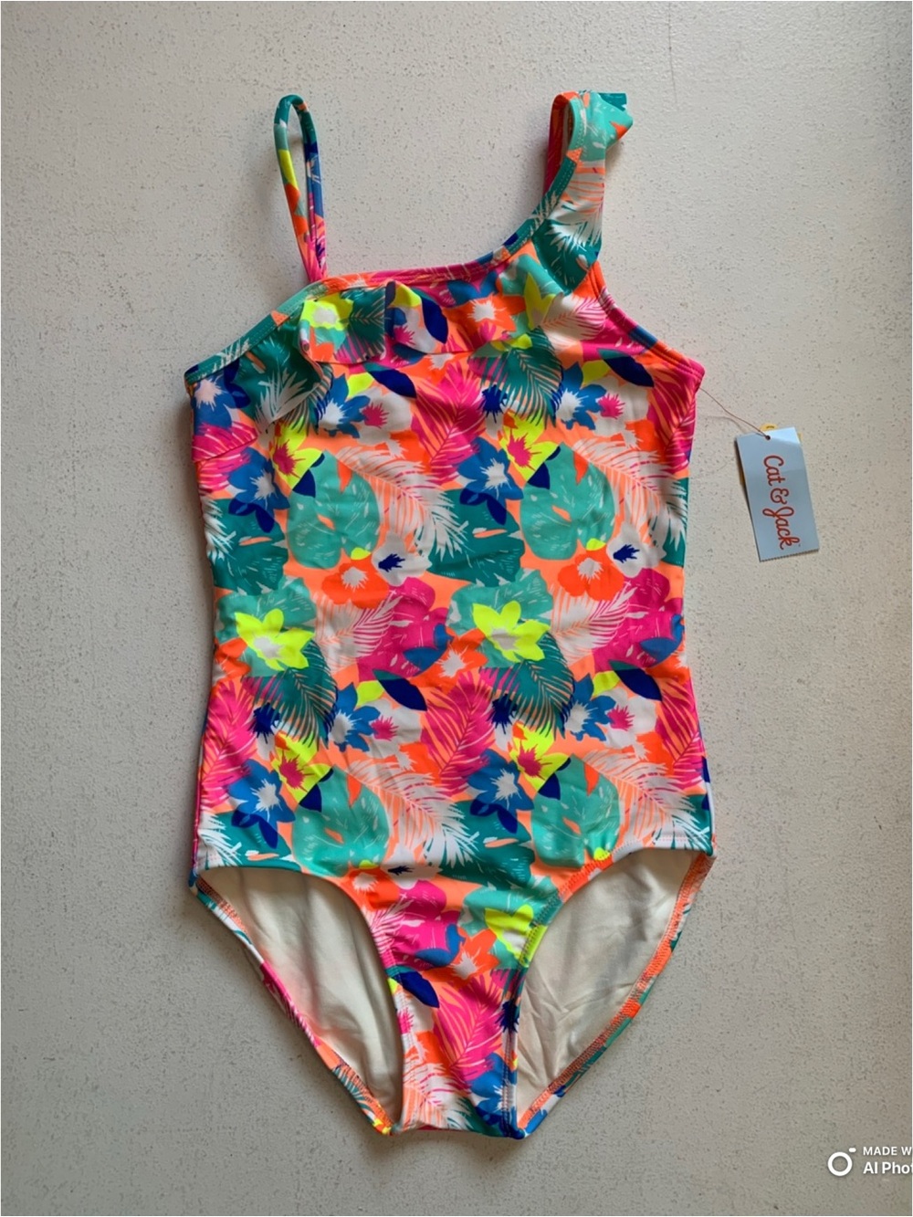 Cat & Jack Girl’s Colorful Floral One Piece Swimsuit Size XL NWT Pink Orange